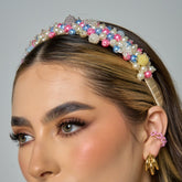 Diadema Recamada Flor Conexión Multicolor Neón